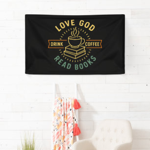 Liebe Gott trinken Kaffee Bücher lesen Liebe Vinta Banner