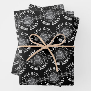 Liebe Gott trinken Kaffee Bücher lesen Liebe Vinta Geschenkpapier Set