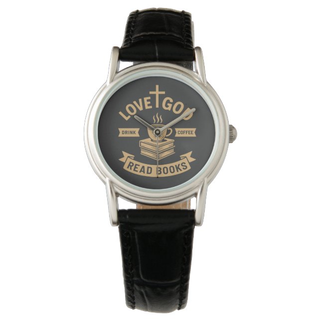 Liebe Gott trinken Kaffee Lesen Bücher Christlich Armbanduhr (Vorderseite)