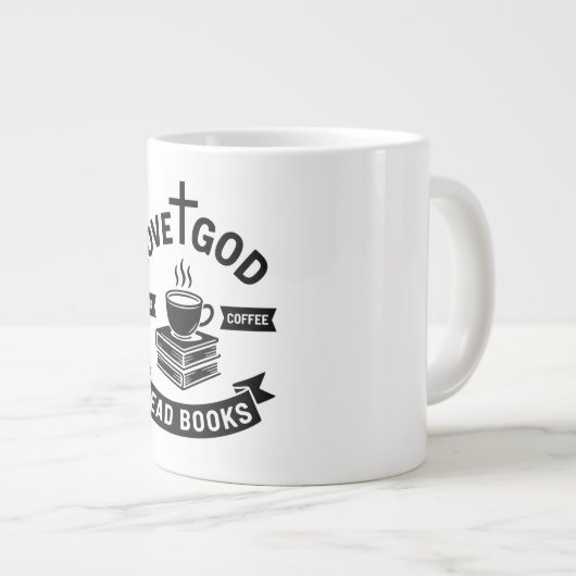 Liebe Gott trinken Kaffee Lesen Bücher Glauben Vin Jumbo-Tasse (Vorderseite Rechts)