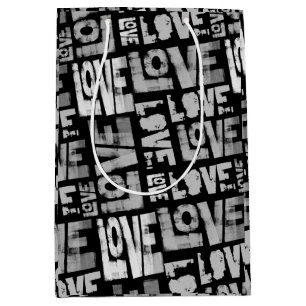 Liebe Graffiti Geschenktasche - Schwarz-Weiß Mittlere Geschenktüte