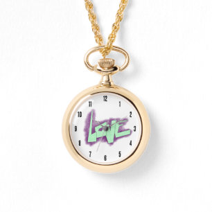Liebe Graffiti lila grüne Minze Typografie Punkte Armbanduhr