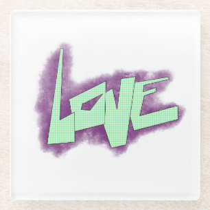 Liebe Graffiti lila grüne Minze Typografie Punkte Glasuntersetzer