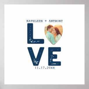 LIEBE Grafik Minimalist Herzförmiges Foto Hochzeit Poster