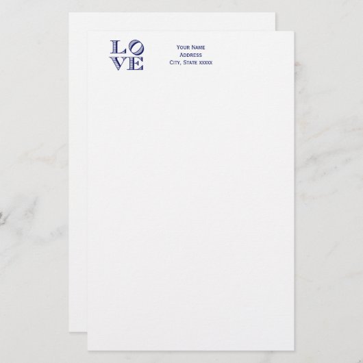 LIEBE Grafischer Text - Blau Briefpapier (Vorne/Hinten)