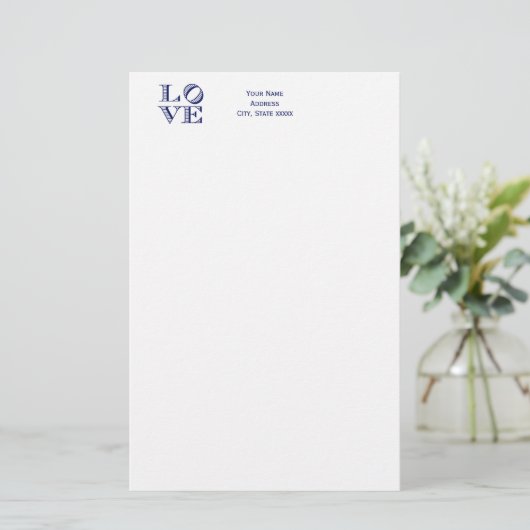 LIEBE Grafischer Text - Blau Briefpapier (Stehend Vorderseite)