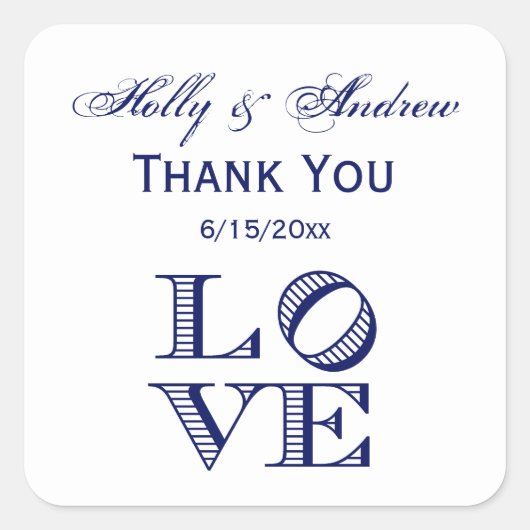 LIEBE Grafischer Text - Blau Quadratischer Aufkleber (Vorderseite)