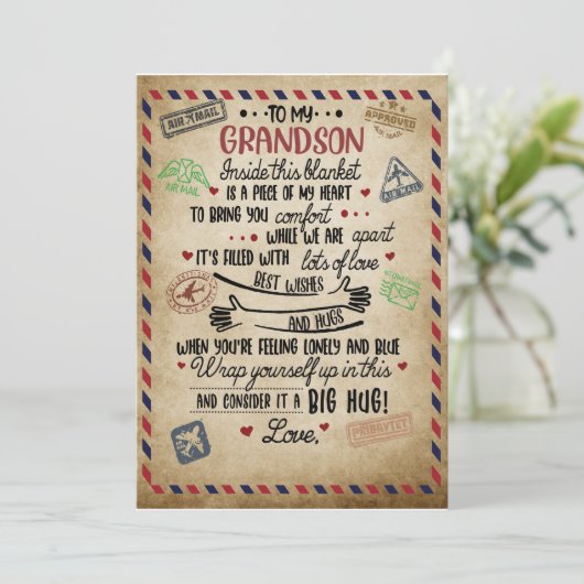 Liebe Grandson| Brief an meinen Großvater von Oma Einladung (Stehend Vorderseite)