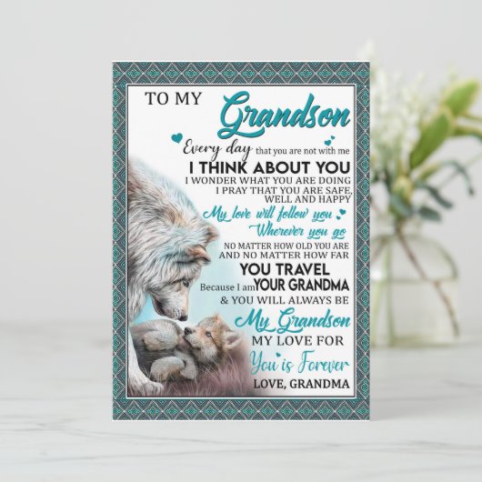 Liebe Grandson| Brief an meinen Großvater von Oma Einladung (Stehend Vorderseite)