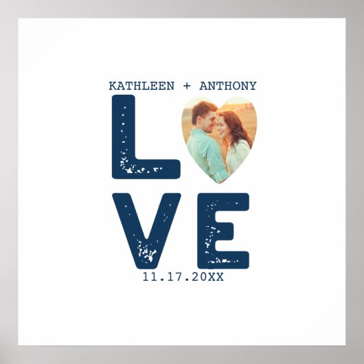 LIEBE Graphic Minimalistisch Heart Shaped Foto Wed Poster (Vorne)