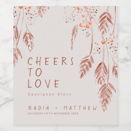 Liebe Grasbeeren Skizze Hochzeit im Herbst w Weinetikett (Einzelnes Label)