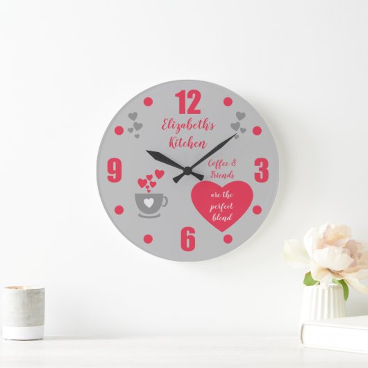 Liebe Grau und Rot Kaffee Tasse Herzen Küche Große Wanduhr (Zuhause)