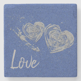 "LIEBE", Gray Hearts, Square Marmor Stone Unterset Steinuntersetzer