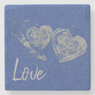 "LIEBE", Gray Hearts, Square Marmor Stone Unterset Steinuntersetzer