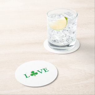 Liebe Green Clover Kleeblatt St. Patrick's Day Runder Pappuntersetzer