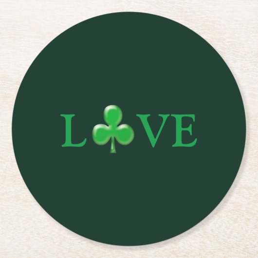 Liebe Green Clover moderner St. Patrick's Day Runder Pappuntersetzer (Vorderseite)