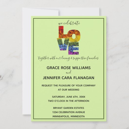 LIEBE Green Themed Same Wedding Collection Einladung (Vorderseite)