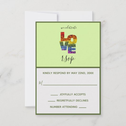 LIEBE Green Themed Same Wedding RSVP Card (Vorderseite)
