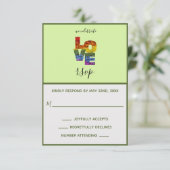 LIEBE Green Themed Same Wedding RSVP Card Karte (Stehend Vorderseite)