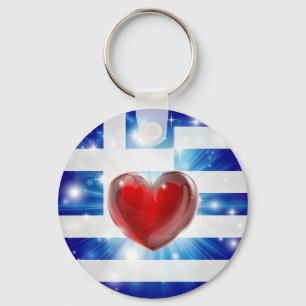 Liebe-Griechenland-Flaggenherzhintergrund Schlüsselanhänger