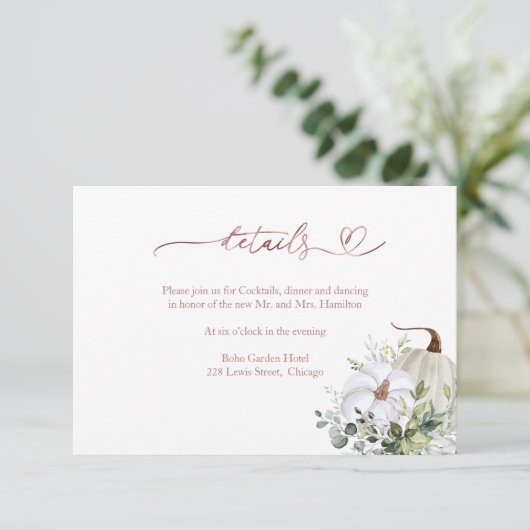 Liebe Grüne Hochzeitsdetails fallen Begleitkarte (Stehend Vorderseite)