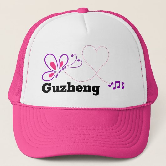 Liebe Guzheng Pink Lila Schmetterlingsherz Truckerkappe (Vorderseite)