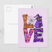 LIEBE Halloween-Design mit Black-Hexenkatze Postkarte (Vorne/Hinten)