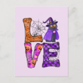 LIEBE Halloween-Design mit Black-Hexenkatze Postkarte (Vorderseite)