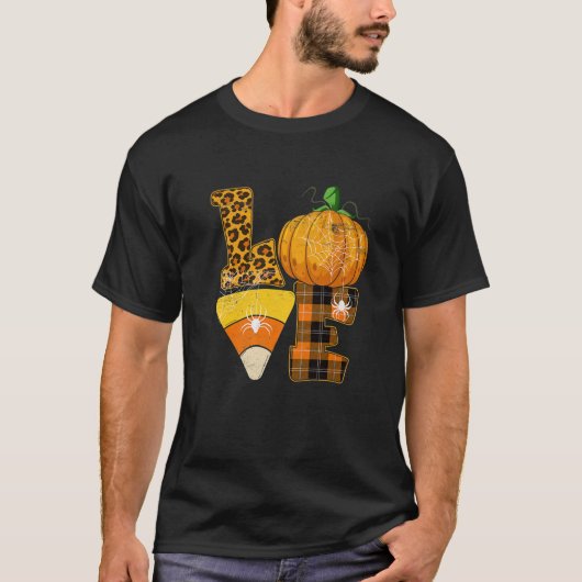 LIEBE Halloween Pumpkin Funny Mais Candy Mais Leop T-Shirt (Vorderseite)