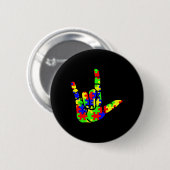 Liebe Hand Gebärdensprache Puzzle Autismus Bewusst Button (Vorne & Hinten)