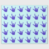 Liebe Hand Sign Language Blue Wrapping Paper Geschenkpapier (Flach)