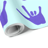 Liebe Hand Sign Language Blue Wrapping Paper Geschenkpapier (Rolleneckpunkt)
