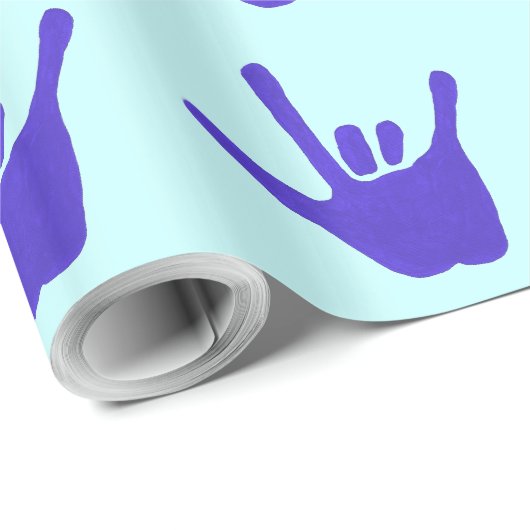 Liebe Hand Sign Language Blue Wrapping Paper Geschenkpapier (Rolleneckpunkt)