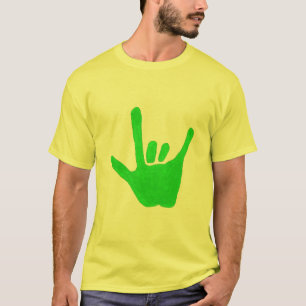 Liebe Hand, Zeichensprache in grün, auf T-Shirt