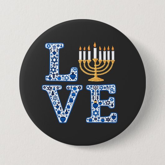 Liebe Hanukkah Jüdischer Urlaub Menorah Button (Vorderseite)