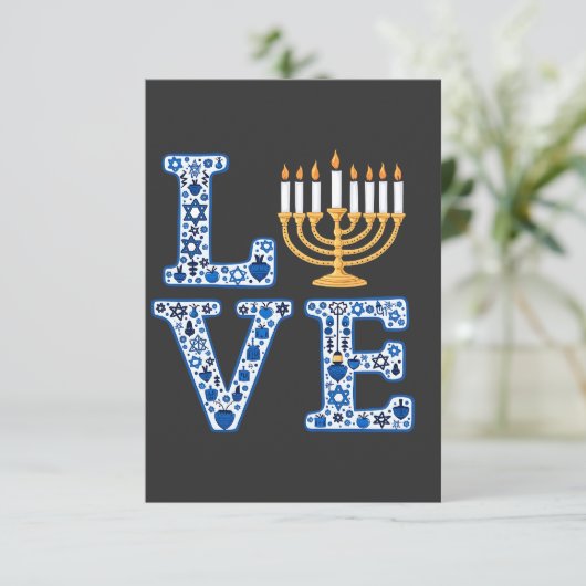 Liebe Hanukkah Jüdischer Urlaub Menorah Dankeskarte (Stehend Vorderseite)