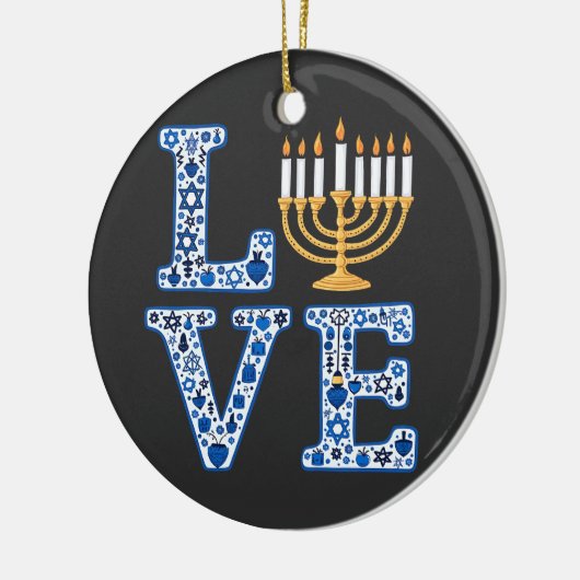 Liebe Hanukkah Jüdischer Urlaub Menorah Keramik Ornament (Links)