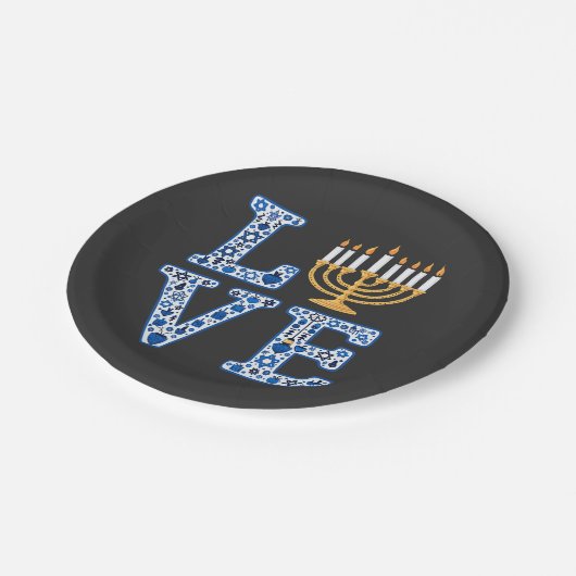 Liebe Hanukkah Jüdischer Urlaub Menorah Pappteller (Schrägansicht)