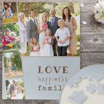 Liebe Happiness Family Foto Strip Collage Puzzle<br><div class="desc">Benutzerdefiniertes Foto Puzzle mit 5 eigenen Fotos. Die Foto Collage bietet 1 Landschaftsbild und 4 Portrait-Fotos, Set Out Foto Strip Stil. Das Design hat eine schöne Formulierung, vor allem als Geschenk für die Familie, die liest .. Liebe glückliche Familie .. in trendy Schreibmaschine Stil und sonderbare Typografie. Das Puzzle hat...</div>