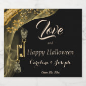 Liebe & Happy Halloween Elegantes Gold & Skulls Schaumweinetikett (Einzelnes Label)