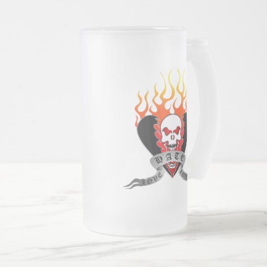 Liebe-Hass-Liebe-Tätowierungs-Bier-Tasse Mattglas Bierglas (VorderseiteRechts)
