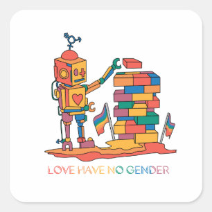 Liebe hat kein Geschlecht - Rainbow-Holzroboter Quadratischer Aufkleber