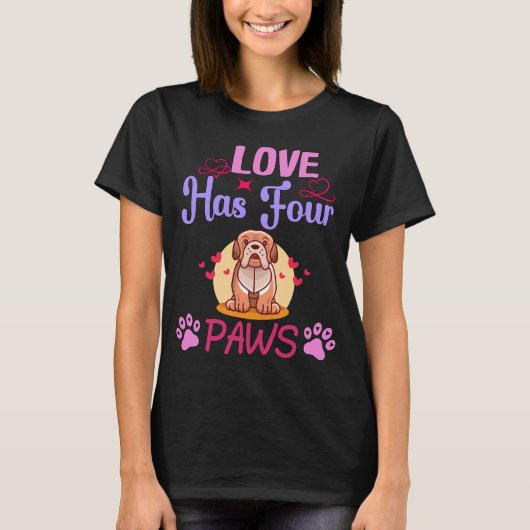Liebe hat vier Paws Valentinstag Bulldogie T-Shirt (Vorderseite)