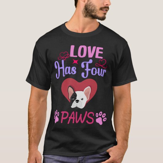 Liebe hat vier Paws Valentinstag Bulldogie T-Shirt (Vorderseite)