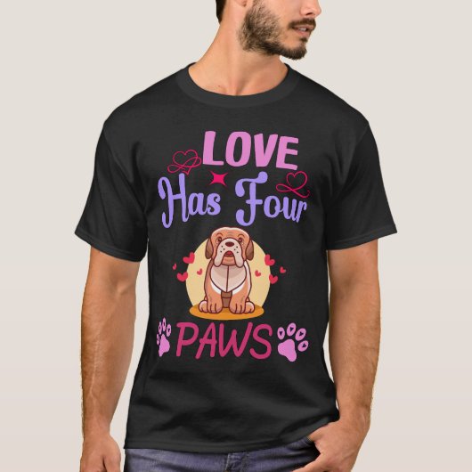 Liebe hat vier Paws Valentinstag Bulldogie T-Shirt (Vorderseite)