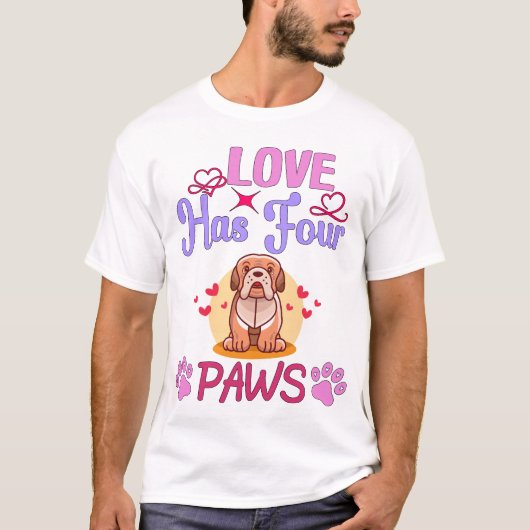Liebe hat vier Paws Valentinstag Bulldogie T-Shirt (Vorderseite)