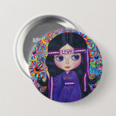 Liebe Headband Hippie Girl Doll Lila Psychedelic Button (Vorne & Hinten)