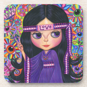 Liebe Headband Hippie Girl Doll Lila Psychedelic Getränkeuntersetzer