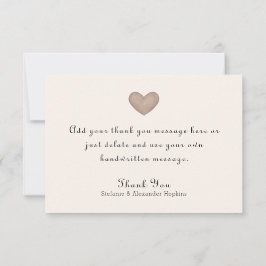 Liebe Heart Ivory Script Hochzeit Dankeskarte (Rückseite)