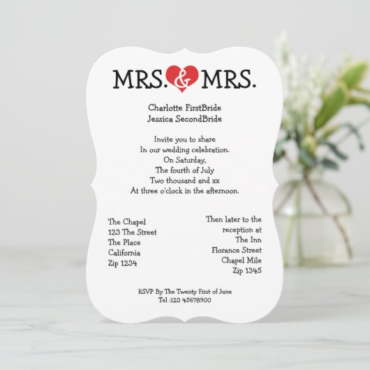 Liebe Heart Lesbian Wedding Einladung (Stehend Vorderseite)